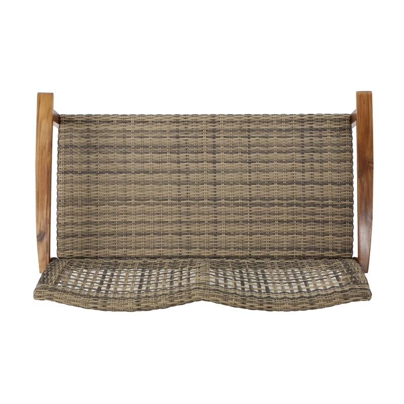 Outdoor Wicker Loveseat with Wood Frame for Patio