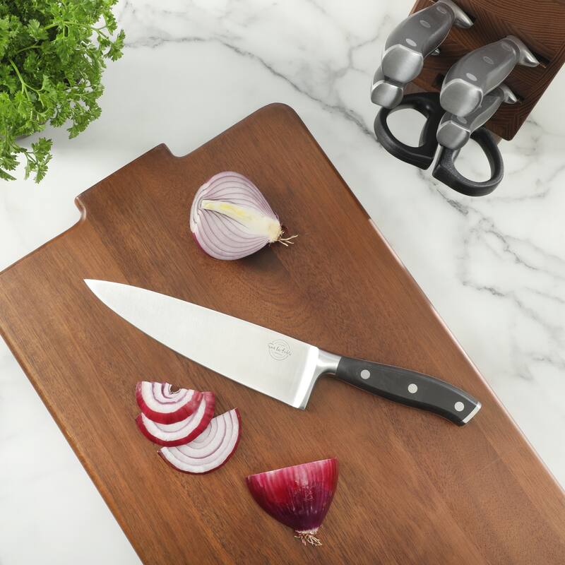 Sur La Table Kitchen Essentials High-Carbon German Steel 7 Piece Forged Cutlery Kitchen Knife Block Set W/ Ashwood Block