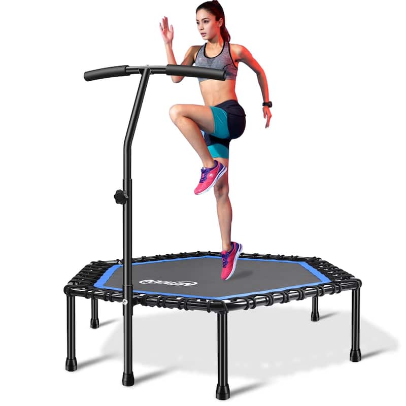 48'' Fitness Trampoline with Handle Bar, Silent Trampoline Bungee ...