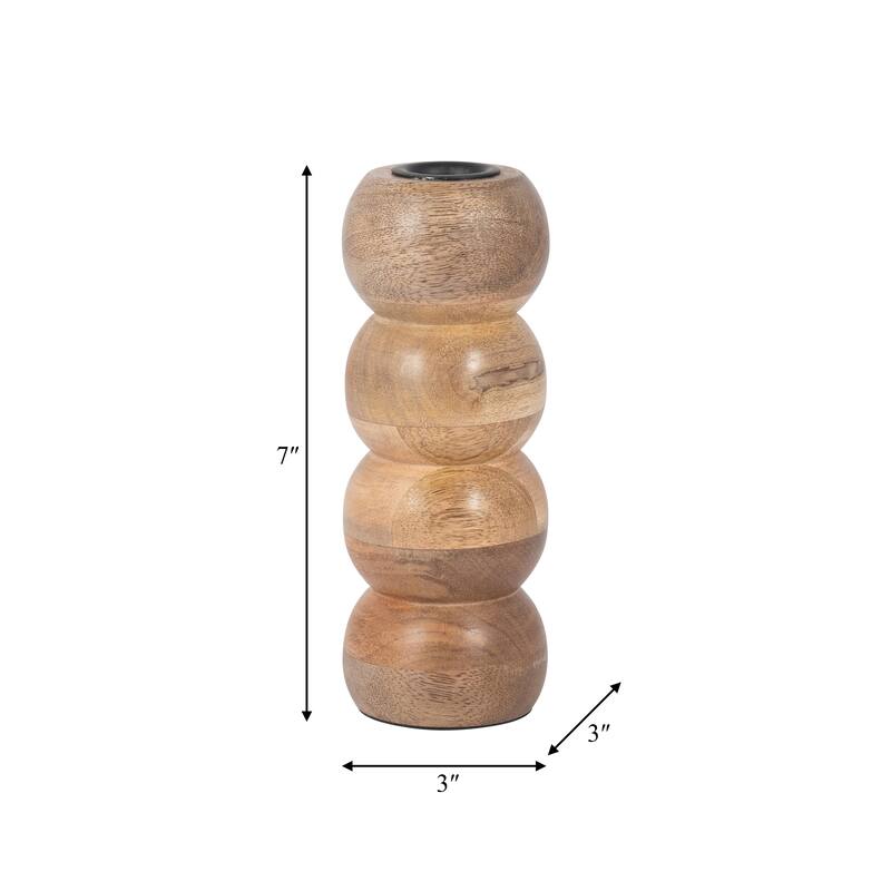 Sagebrook Home Wood, Ribbed Votive Holder, Natural, Cylinder, Ribbed