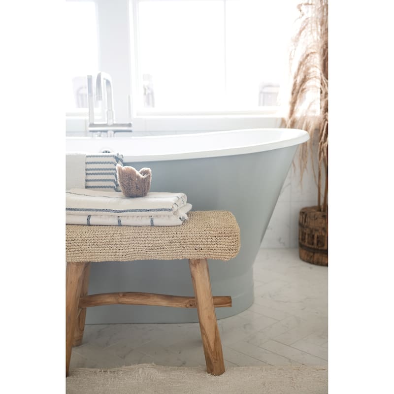 Woven Mendong and Teakwood Stool