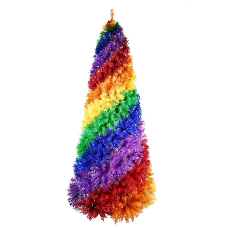 Rainbow Spiral Christmas Tree - Colorful PVC Branches, Unique Design, Full Lush Shape, Metal Stand