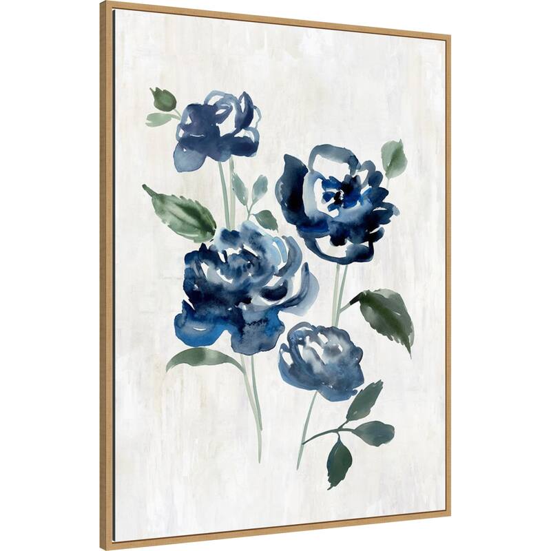 Indigo Blossoms in Gentle Watercolor by Hannah Dawson (32 x 42 in.), Framed Canvas Wall Art Print