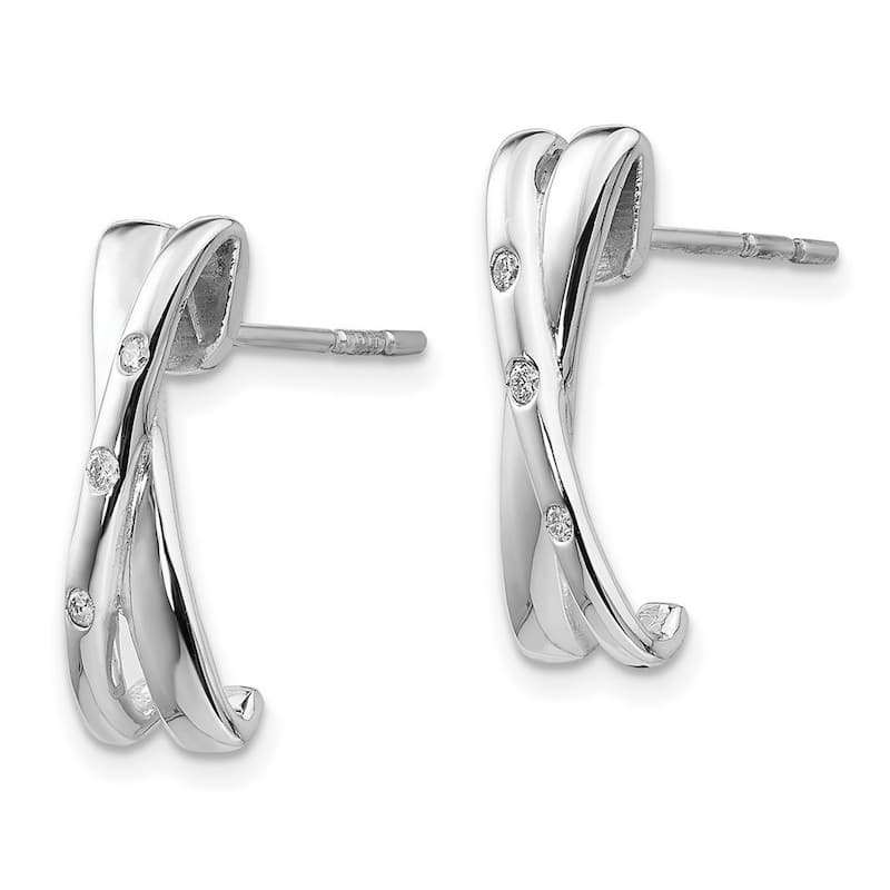 Curata Sterling Silver 19x6mm .06ct. Diamond Crossover Earrings