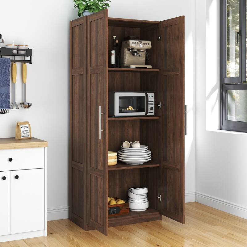 Pantry Cabinet, Kitchen Pantry Storage Cabinets with 2 Door and 3 Shelves, Pantry Storage Cabinet - Walnut