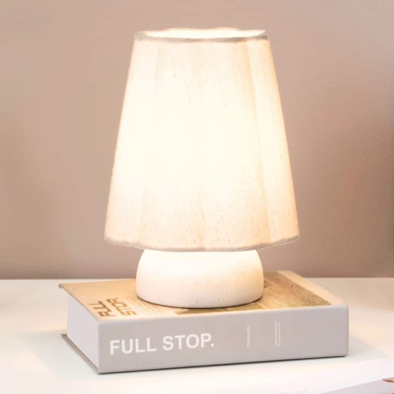 Brightech Kylie 9" Off-White Cream Mid-Century 4.5W 450Lm 2700K LED Contemporary Round Table Lamp With Cream Linen Unique Shade