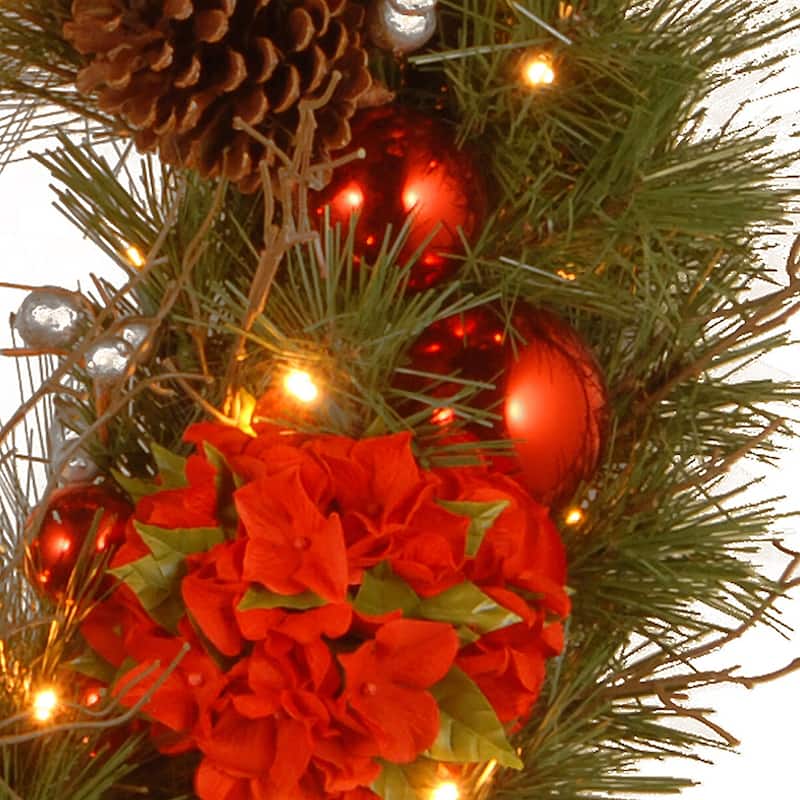 National Tree Company 2 ft. Decorative Collection Christmas Red Mixed Wreath with 50 Warm White LED Lights - 2 ft