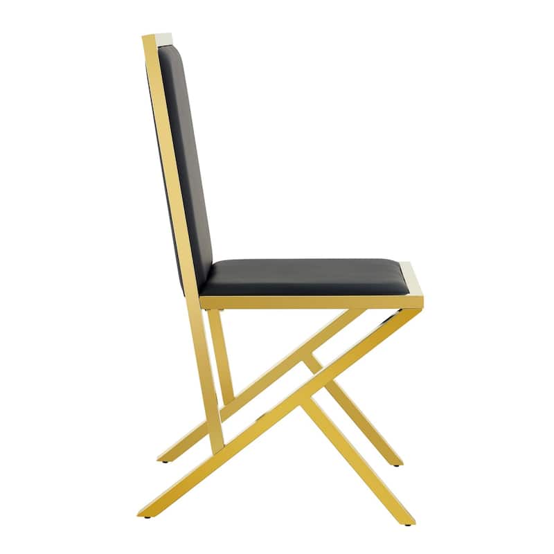 17.3" Black PU Dining Chairs with Gold Metal Legs, Set of 4
