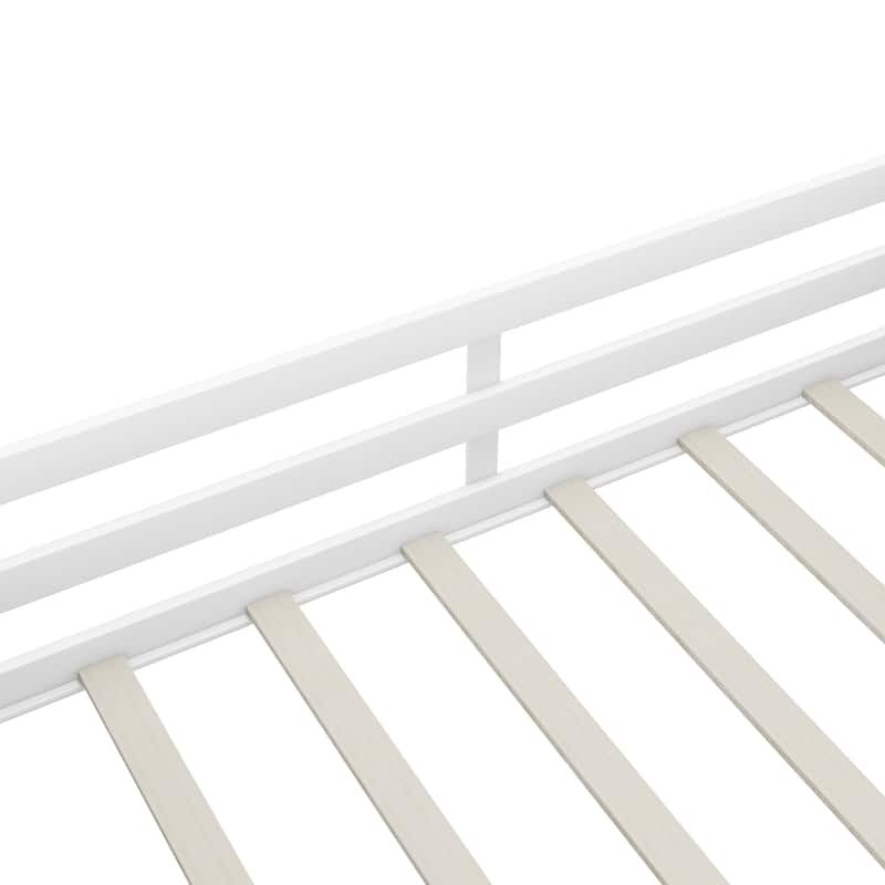 Twin Size Low Loft Bed with Two Movable Shelves, Ladder and Chalkboard, Kids Low Loft Bed Frame No Box Spring Needed for Boys