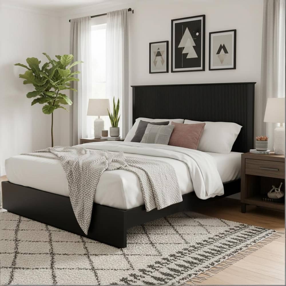 Christopher Knight Home - Brookhaven Modern Wooden Panel Bed with 54.00" H Vertical Slat Headboard