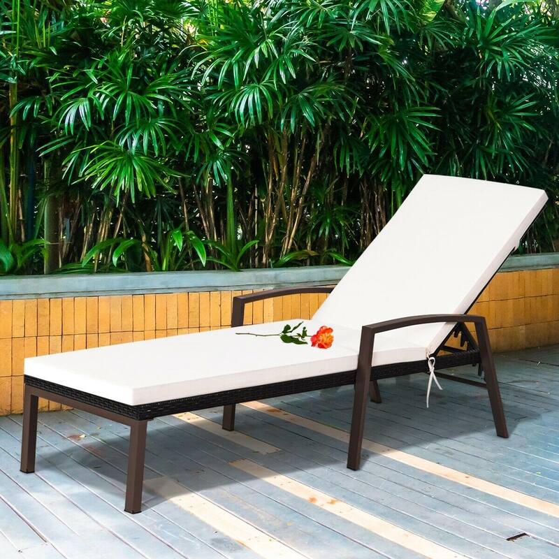 Outdoor Adjustable Reclining Patio Rattan Lounge Chair with Adjustable Backrest - 76" x 24" x (14"~38") (L x W x H)
