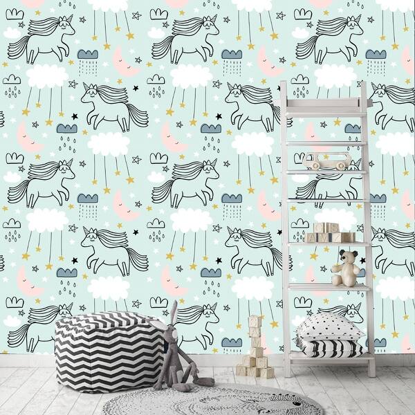 Aqua Unicorn Kids Removable Wallpaper 10 Ft H X 24 Inch W Overstock 31718465 Discover the best removable wallpaper designs for your space! usd