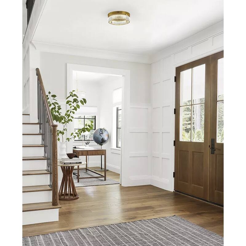 1-Light Brass Dimmable LED Flush Mount With Clear Crystals