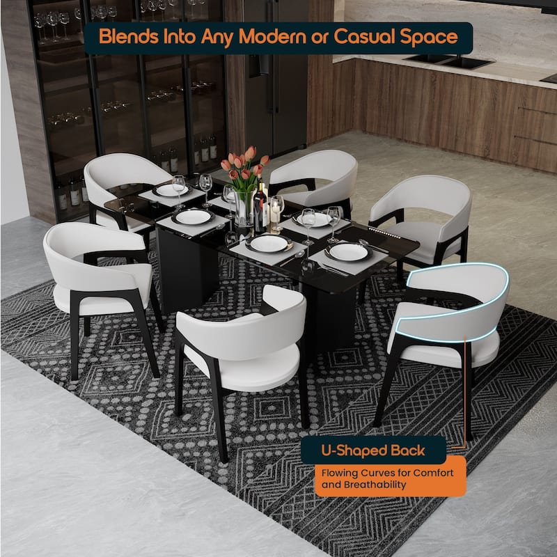 Cali Leather Dining Chair with Rubberwood Legs for Modern Kitchend and Dining Room Accent Arm Chair With Curved Open Back Design