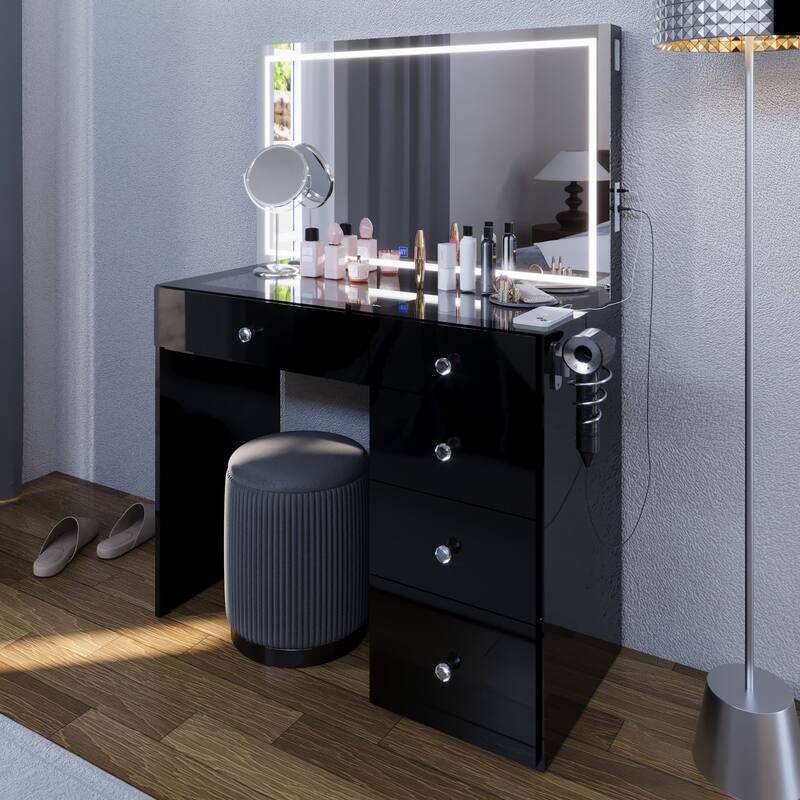 Boahaus Emilia Vanity Desk with Bluetooth Speakers & LED Mirror
