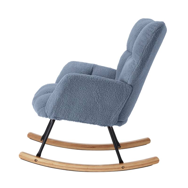 Glider Chair for Living Room Tufted Upholstered Teddy Fabric Rocking Chair with Metal Frame Accent Chair
