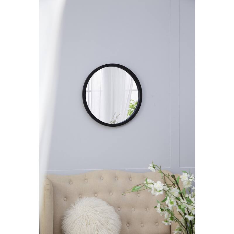 20" x 20" Circle Wall Mirror with Wooden Frame and Black Finish