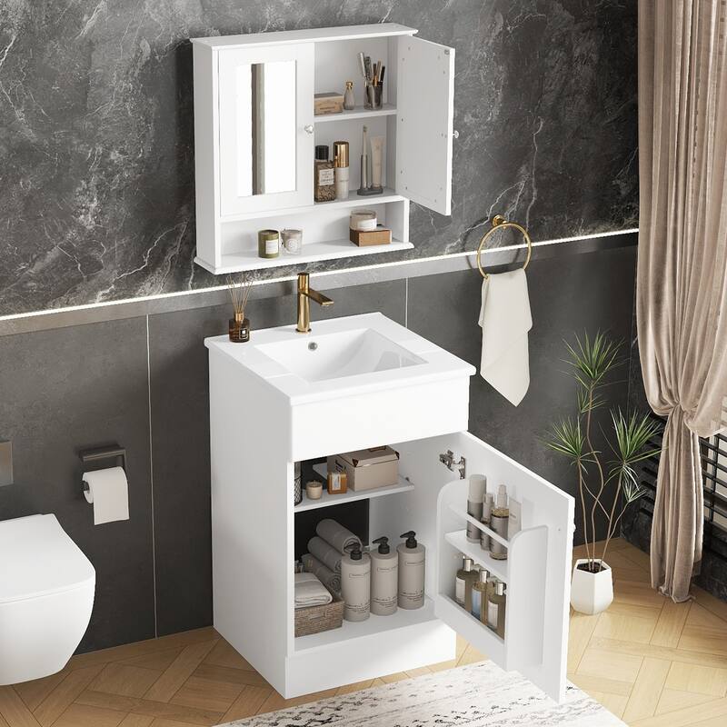 20" Bathroom Vanity With Matching Mirror Medicine Cabinet Combo Set,Ceramic Sink, Wall-Mounted Medicine Cabinet