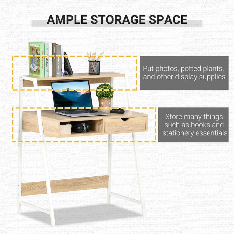 Particleboard Steel Writing Desk with Storage Shelf Drawer