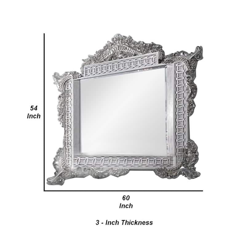 Vera 60 Inch Wall Mirror, Oversized Ornate Carved, Antique Gray, Light Gold - Grey
