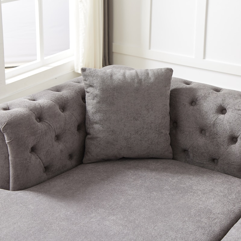 Chenille U-Shaped 5-Seater Sofa with Pull Point Design and Wooden Legs