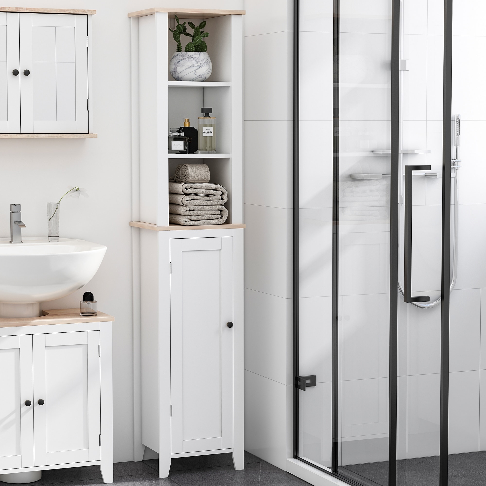 kleankin Short Bathroom Storage Cabinet, Cabinet Organizer with 1 Drawer  and Adjustable Shelf for Living Room, White 