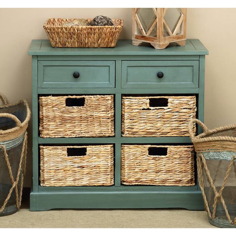 Wood 4 Baskets and 2 Drawers Storage Unit - Teal - Roche River Decor