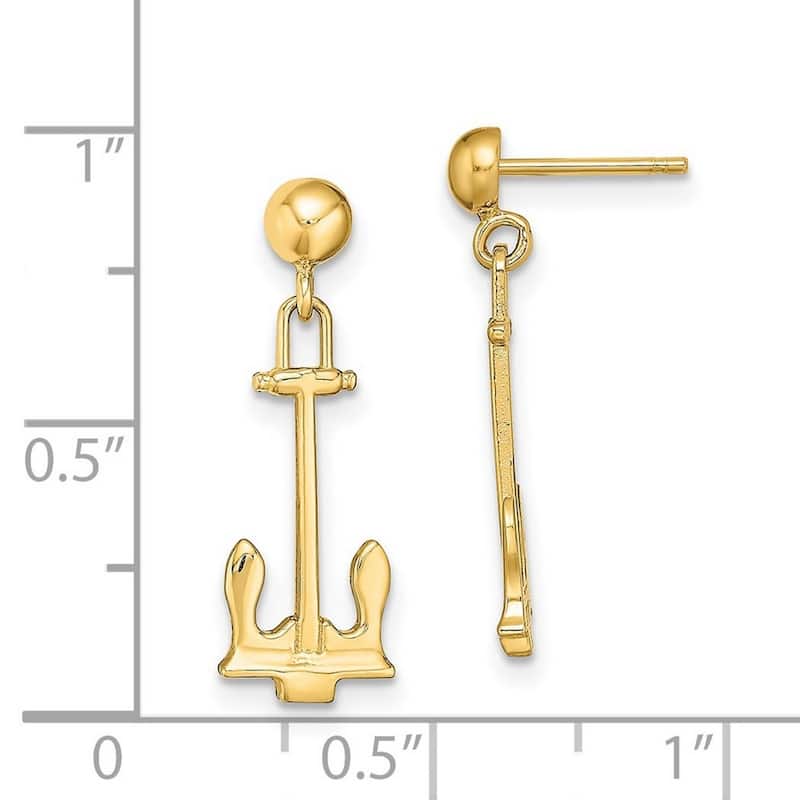 Curata 14k Yellow Gold 23x8mm Navy Anchor Long Drop Dangle Earrings