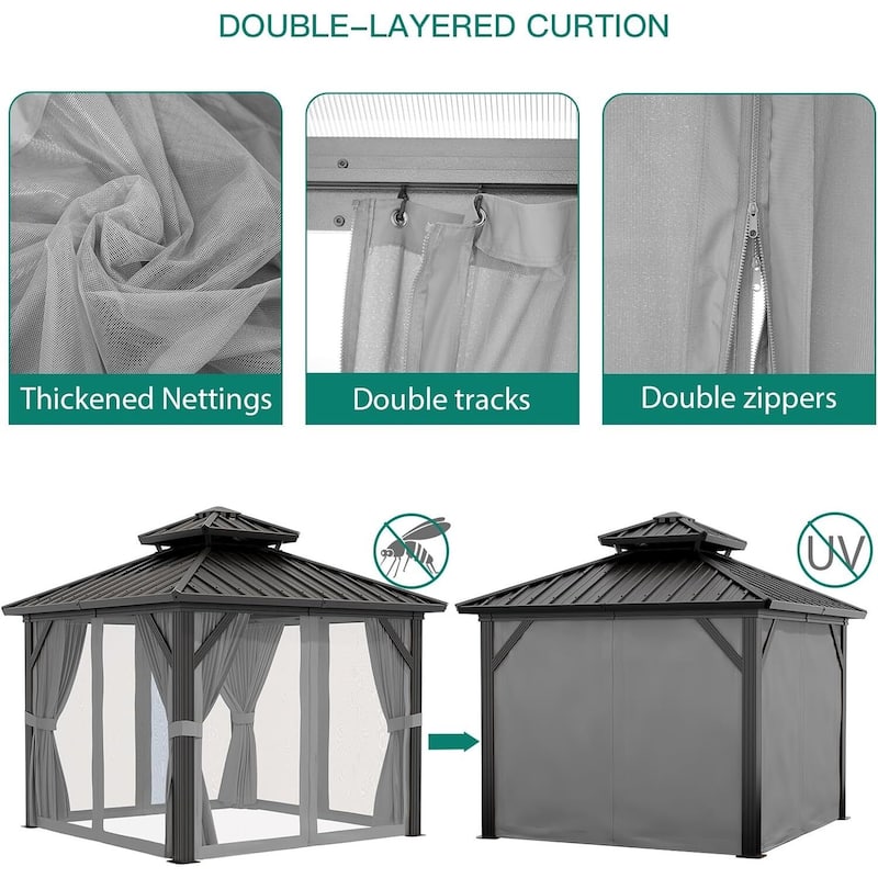 10X10FT,10X12FT,10X13FT,12X14FT,12X20FT Outdoor Galvanised Steel Hardtop Gazebo