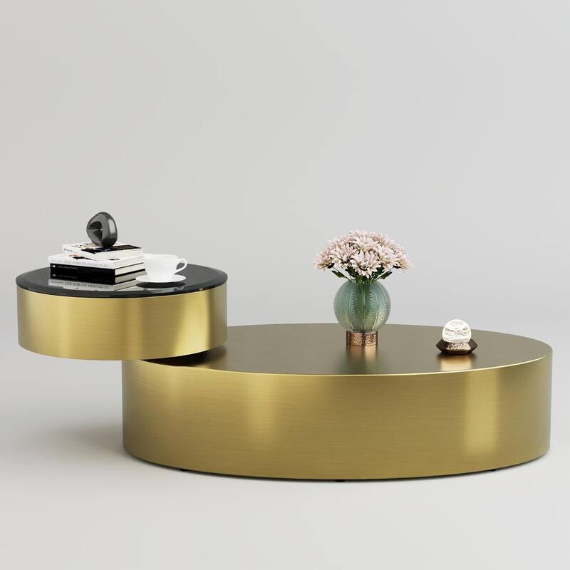 Classic and Luxurious 50 inch 2 Tiers Rotatable Oval Coffee Table Center Table