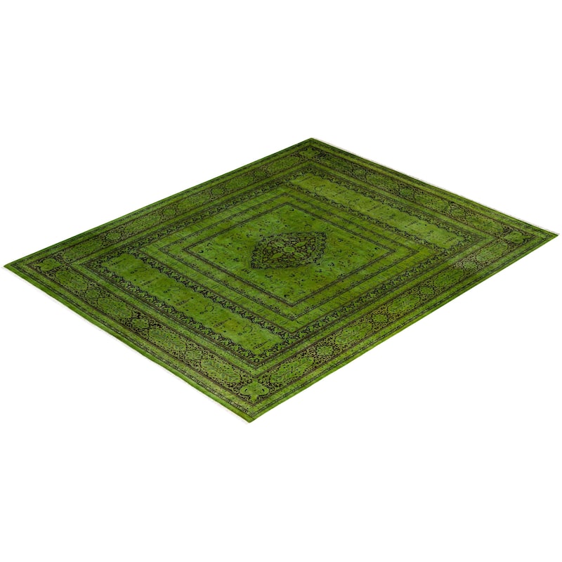 Overton Hand Knotted Wool Vintage Inspired Modern Contemporary Overdyed Green Area Rug - 8' 1" x 10' 2"