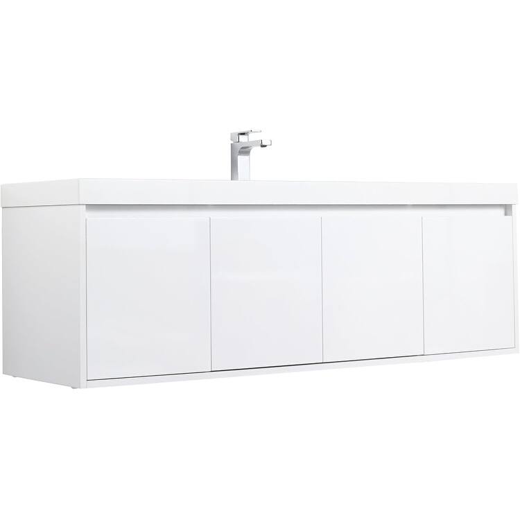 Blossom 60" Wall Mount Vanity with Single Acrylic Sink, Modern Design
