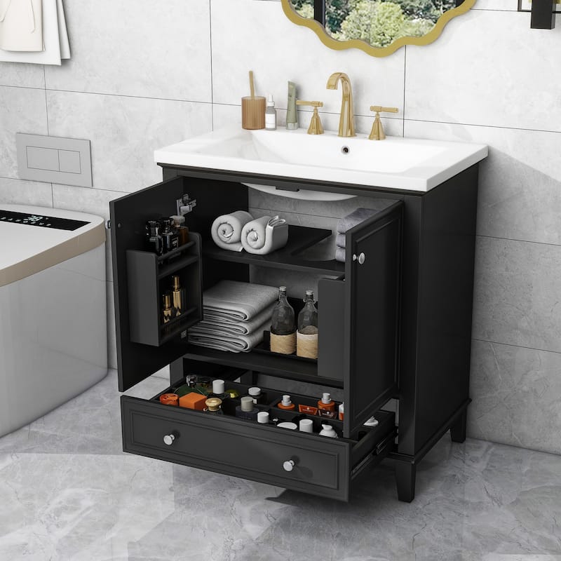30" Bathroom Vanity with Sink Combo, Multi-functional Bathroom Cabinet with Doors and Drawer, Solid Frame and MDF Board
