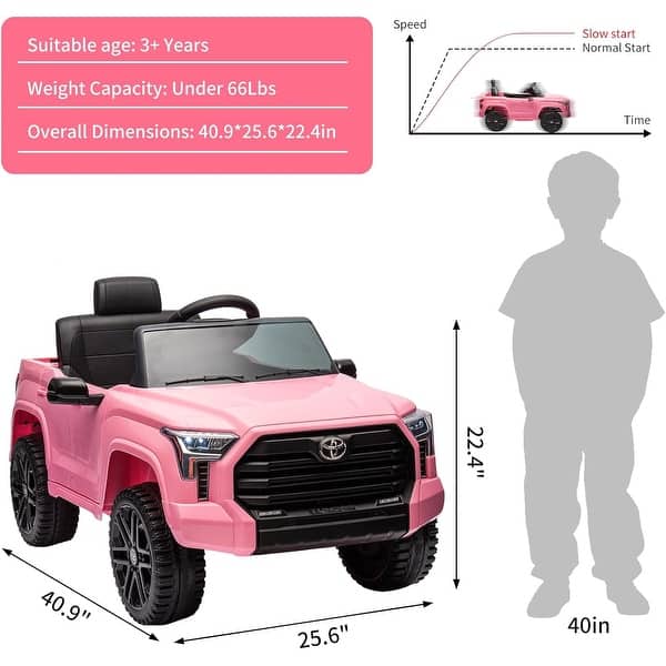 dimension image slide 1 of 4, Kids Ride On Car,Toyota Licensed Kids Truck 12V with Remote Control,Mp3,Led Lights,Suspension System,Double Doors, Safety Belt