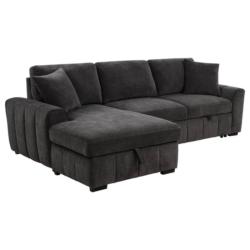 Pastrana Upholstered Sleeper Sectional Sofa LAF Chaise Grey - Charcoal Grey