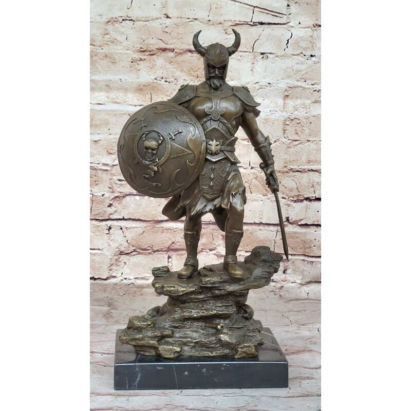 Fantasy Viking Warrior W/ Horned Helmet - Bronze Sculpture Statue Original Art By Kamiko