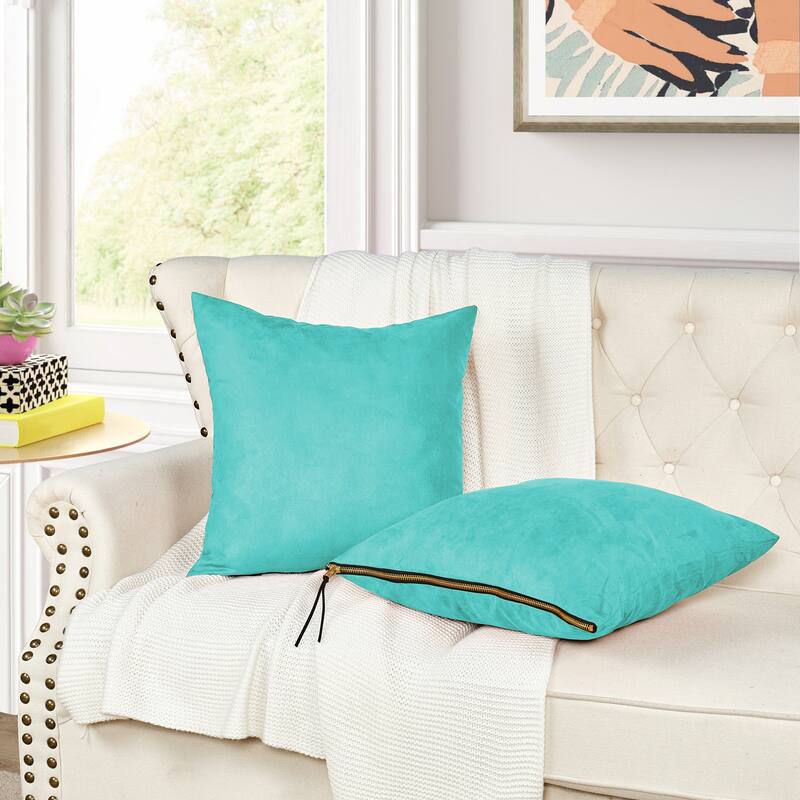 Suede 2 Piece Pillow Shell Set with Big Zipper, NO INSERT