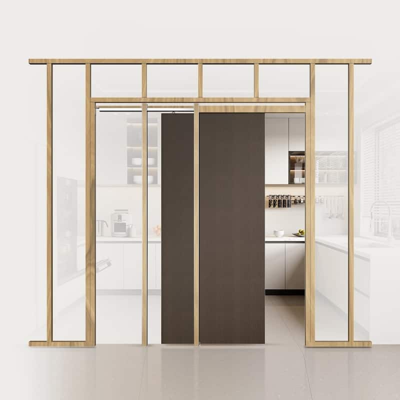 Brown-Silver Wood and Steel Soft-Close Pocket Door Frame Kit Adjustable