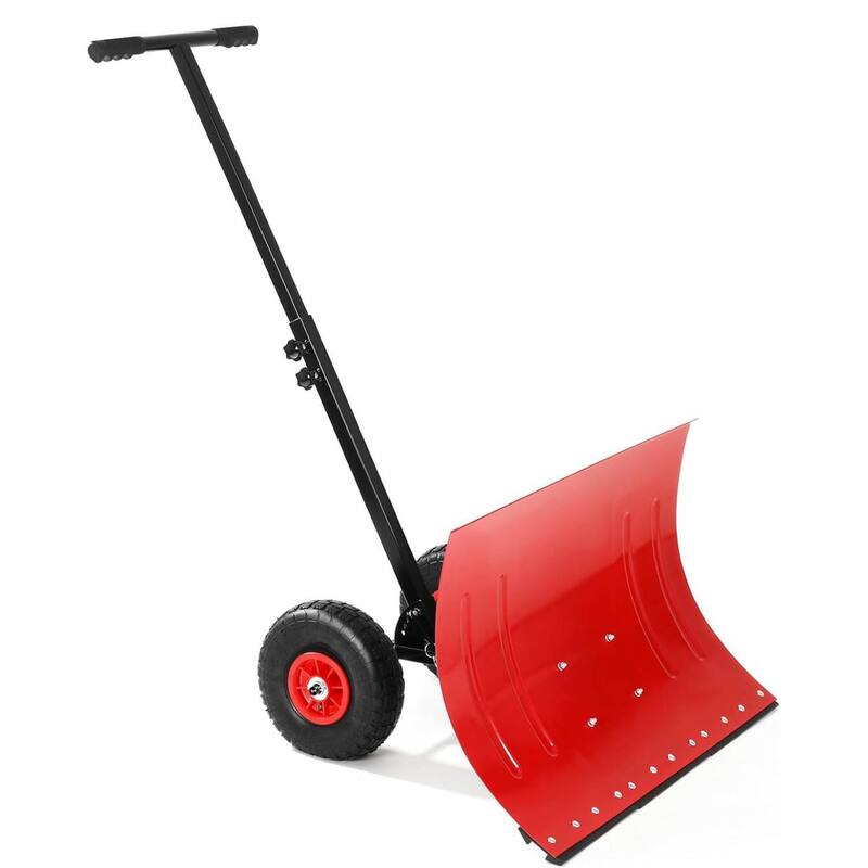 29.1 Wx 16.5 H Ergonomic T-Handle Heavy Duty Snow Shovel with Wheels for Driveway, Sidewalk - Yellow