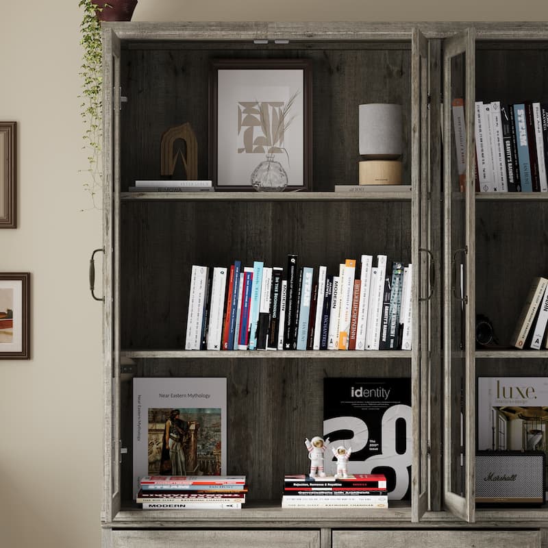 6-Shelves Adjustable Bookshelf Oak Display Bookcase with 9 Drawers