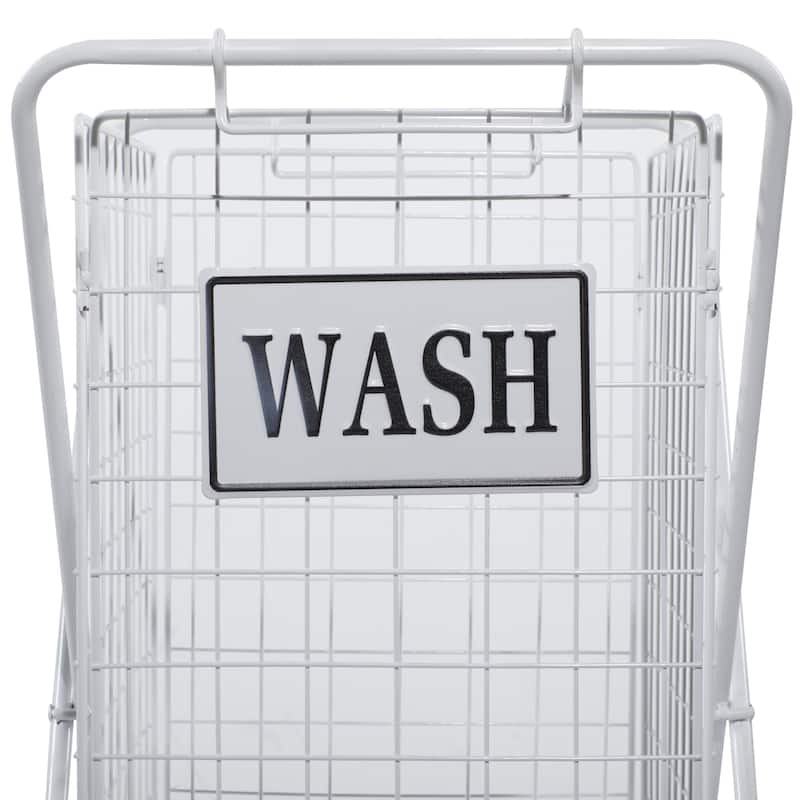 Metal Laundry Basket with Wheels and WASH Sign - 23"W x 16"L x 32"H