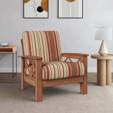Handy Living Virginia Red Stripe X Design Arm Chair with Exposed Wood Frame