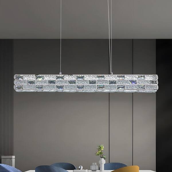 slide 2 of 11, 36" Modern Chrome Long Luxury Crystal Chandelier Rectangular Dimmable Light Fixture for Dining Room Living Room - N/A Chrome