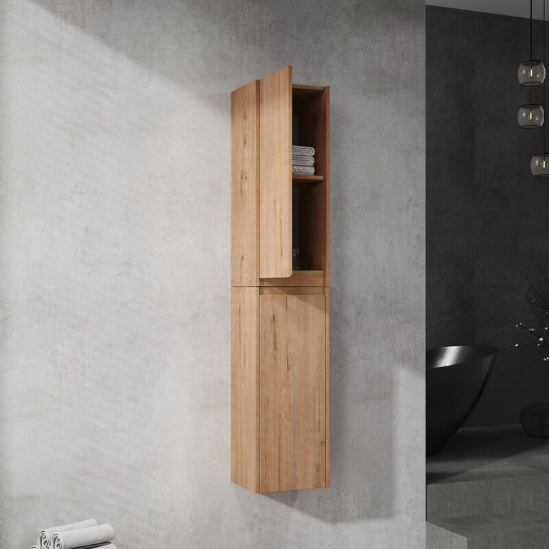 Modern Wall-Mounted Bathroom Side Cabinet with Soft-Close Doors, Floating Design, 6 Storage Compartments, 12-Inch Width