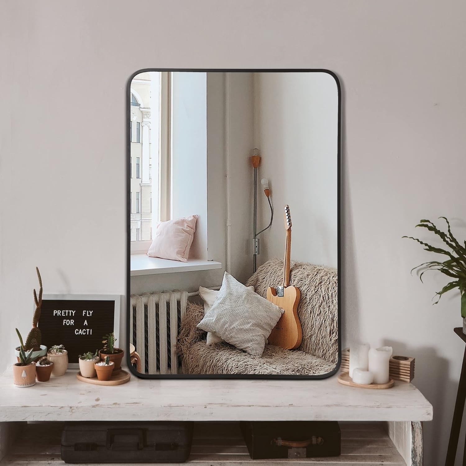 24x32 Inch Black Metal Framed Rectangular Bathrrom Mirror For Wall