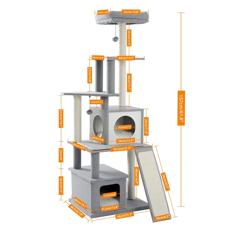 Modern Wood Cat Tree Multi Floor Play Tower with Scratching Post