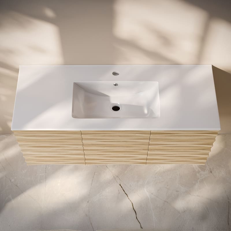 Cascade 48" Wall-Mounted Bathroom Vanity In Natural Oak With Sink Top - 48