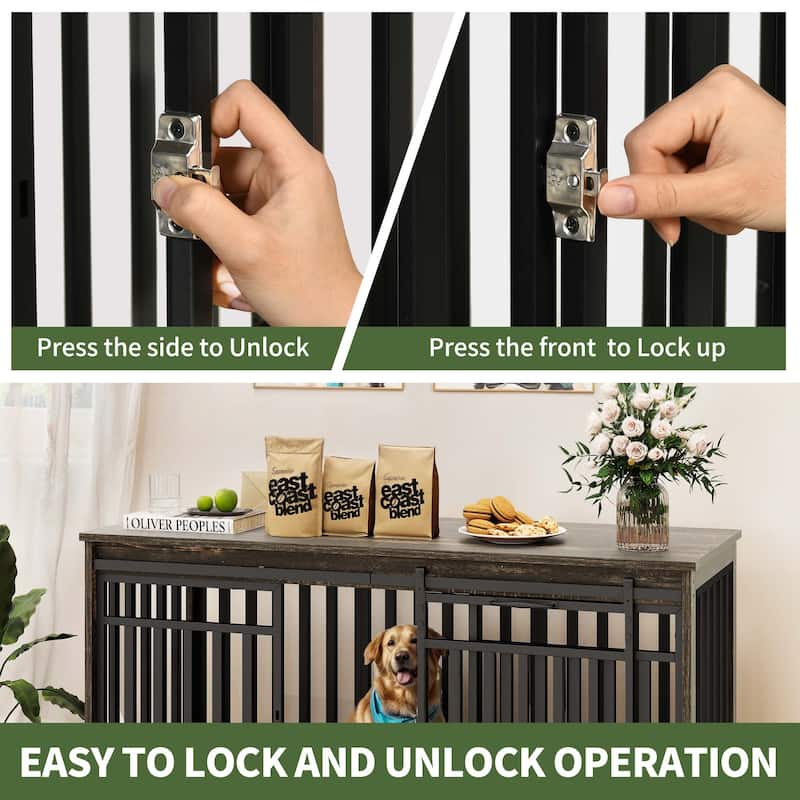 55" Large Dog Crate Furniture Dog Kennel with Sliding Doors