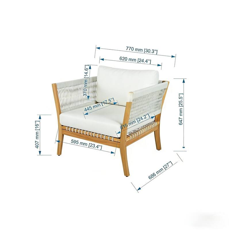 Christopher Knight Home - Modern Outdoor Acacia Wood Patio Lounge Chair with Woven Rope Accents and Weather-Resistant Cushions