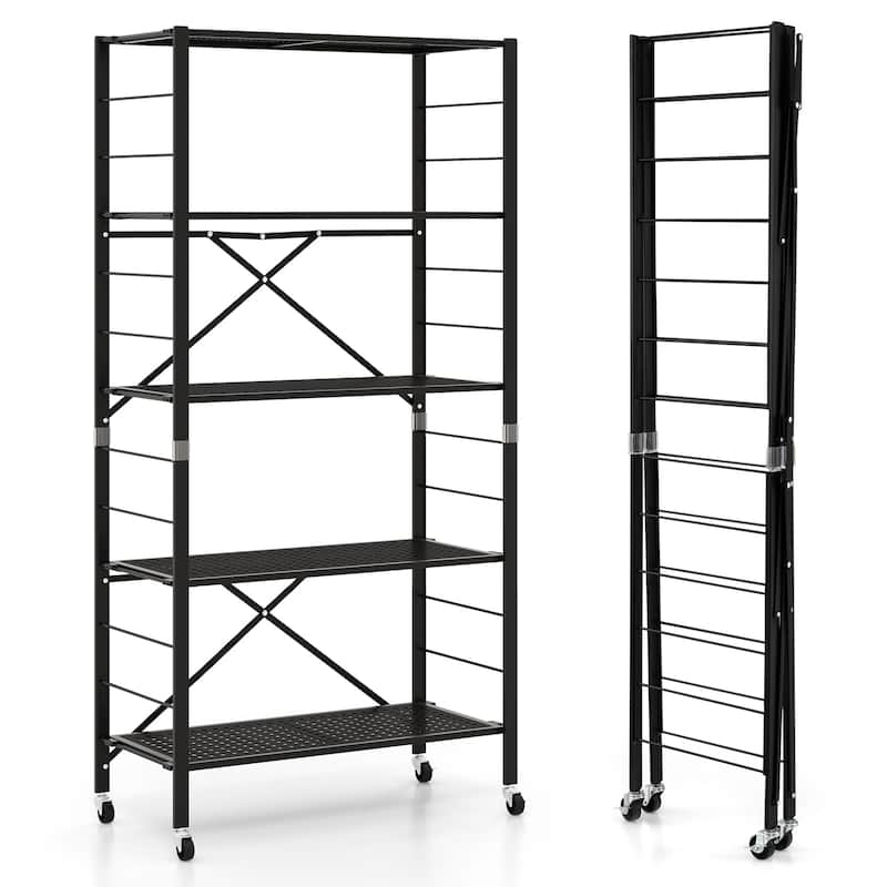 5-Tier Adjustable Shelves with Wheels for Garage Kitchen Balcony - 30" x 13.5" x 60" - black